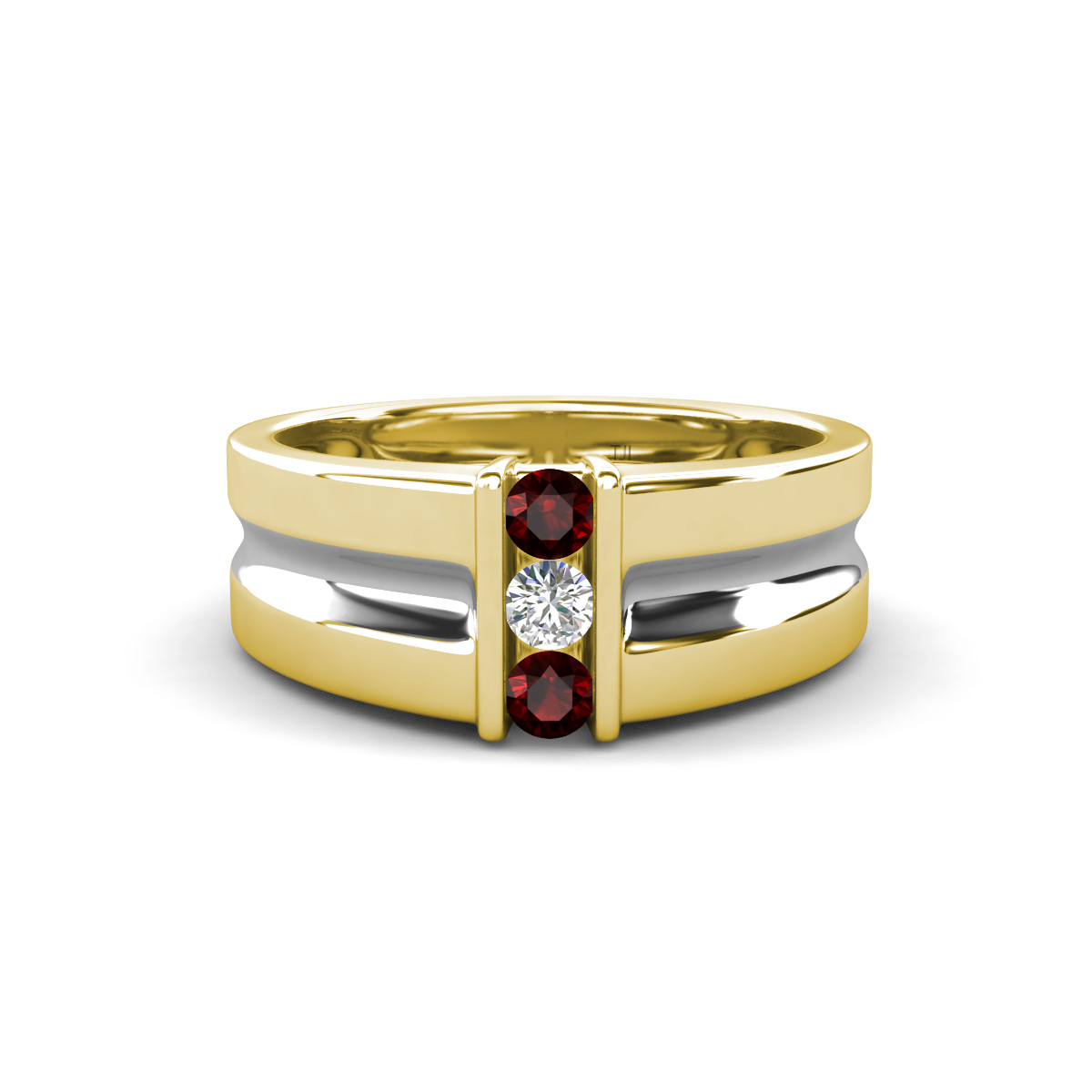 Xavier 0.27 ctw Red Garnet and Natural Diamond Three Stone Men Band (8.50 mm) 